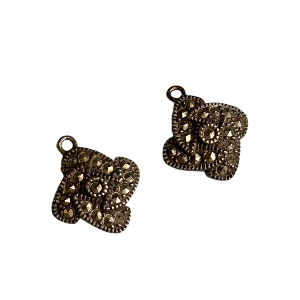Vintage Pair of Sterling Silver Marcasite Stone Charm / Pendants